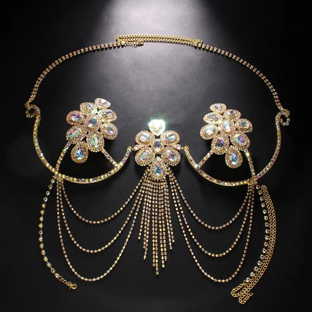 Bijou de Poitrine Strass “Éclat Floral” – Lingerie de Festival & Accessoire Sexy