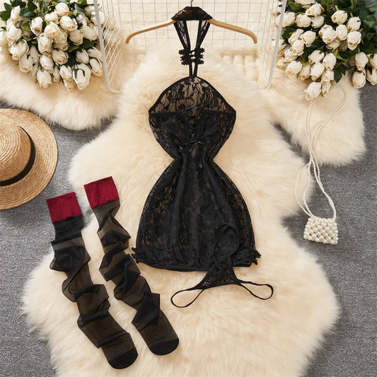 Nuisette Noire Dentelle Dos Nu – Coupe A Mini Vintage & Ultra Glamour