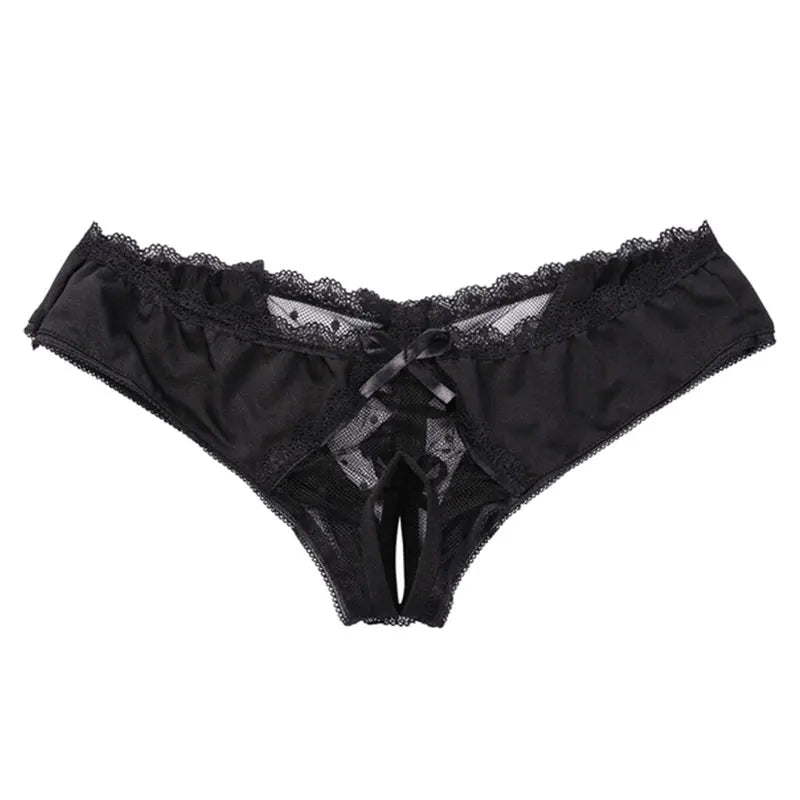 Culotte Sexy Ouverte – Dentelle Florale & Effet Patchwork