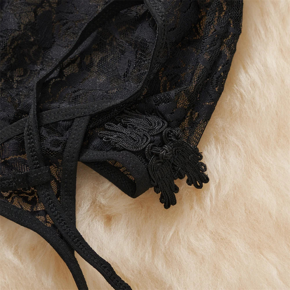 Nuisette Noire Dentelle Dos Nu – Coupe A Mini Vintage & Ultra Glamour