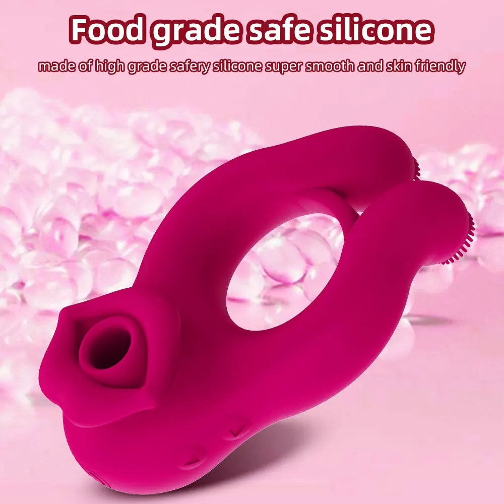 Cockring Vibrant avec Stimulateur Clitoridien à Langue Léchante – Anneau Pénien Retardateur d'Éjaculation | Sextoy Mixte pour Couple