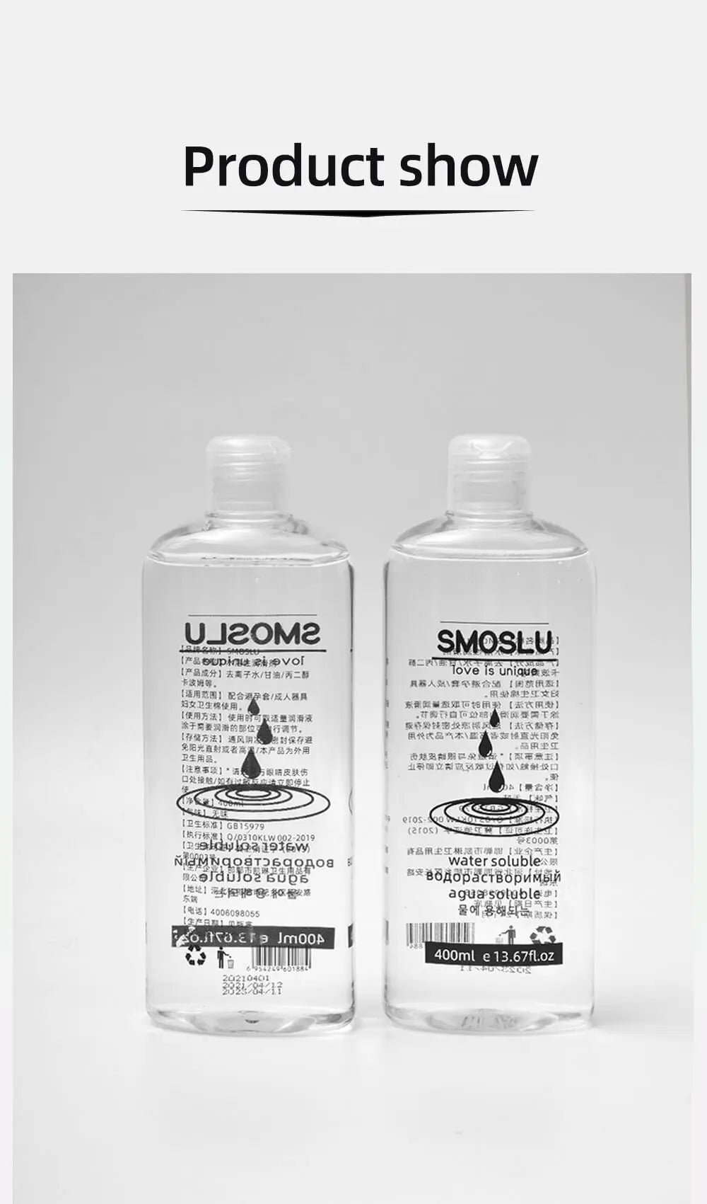 Lubrifiant Eau SMOSLU 400/800ml – Lubrifiant Intime Multi-Zones à Base d’Eau | Usage Anal, Vaginal et Oral