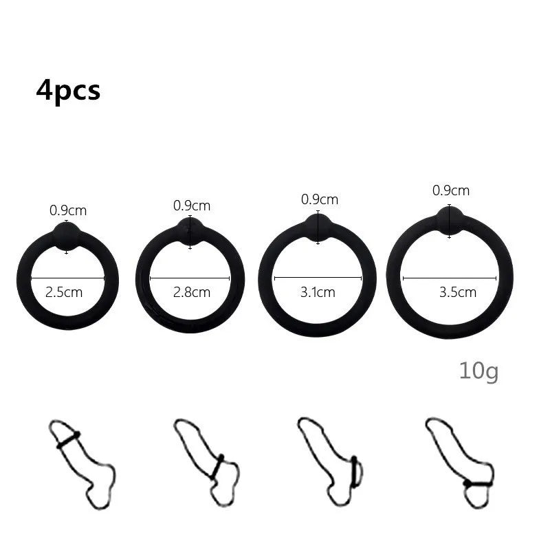 Set de 3 ou 4 Anneaux de Pénis – Retardateur d’Éjaculation en Silicone Médical – Ultra Élastique & Confortable