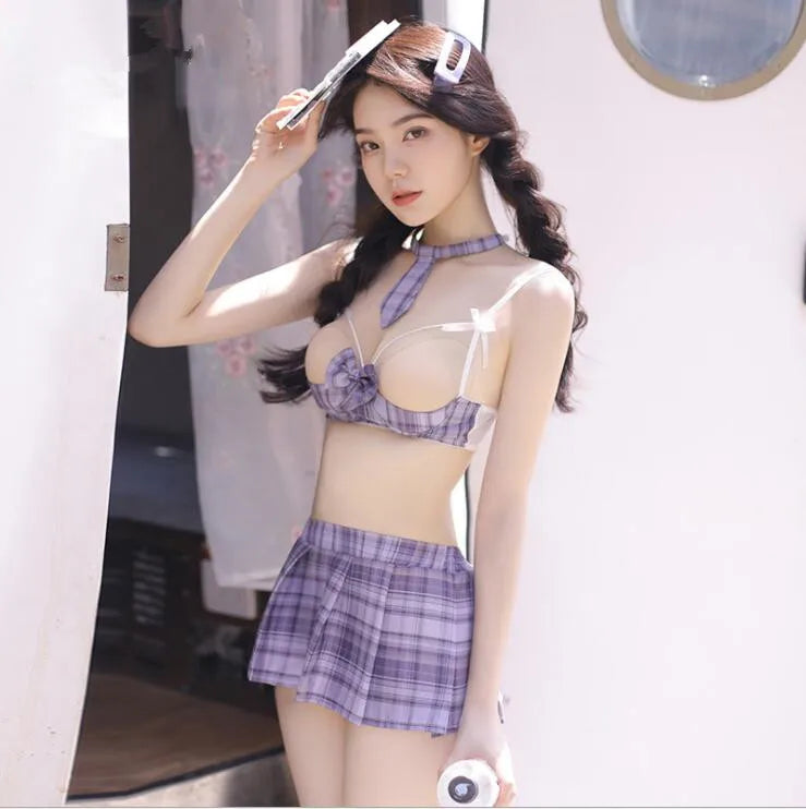 Ensemble Cosplay Écolière Kawaii – Lingerie Japonaise à Carreaux