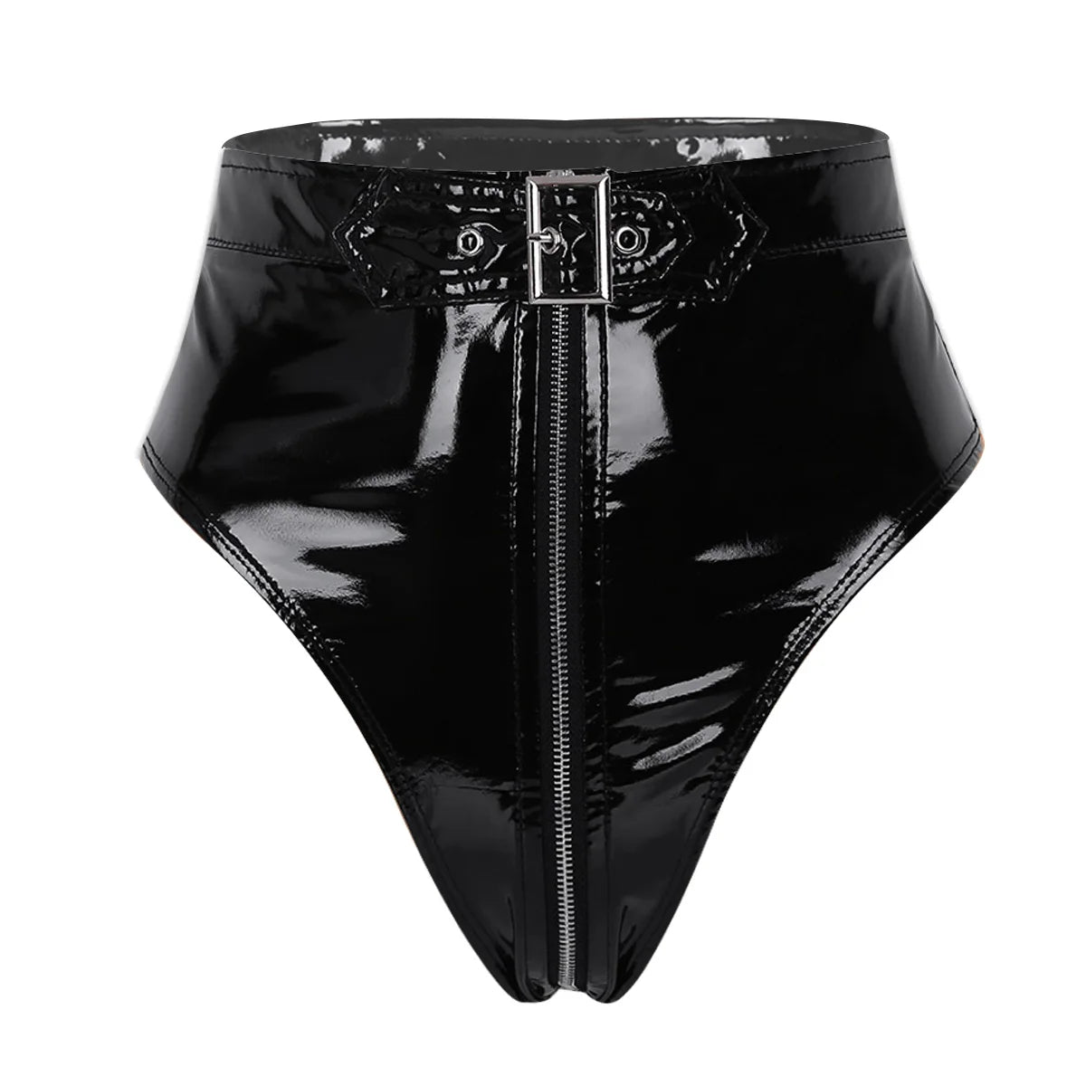 "Panthera Nocturne" – Culotte taille haute effet latex avec fermeture éclair et ceinture intégrée
