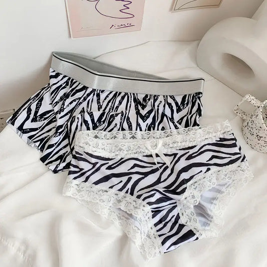 Ensemble sexy "Zebra Ice" – Sous-vêtements assortis pour couples en soie glacée