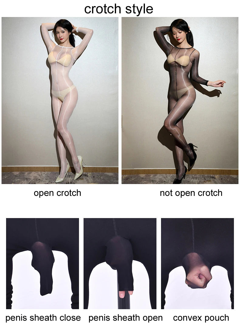 Combinaison "LustSkin" – Catsuit Ultra Brillant Ouvert à l’Entrejambe, Clubwear Unisexe en Nylon/Spandex