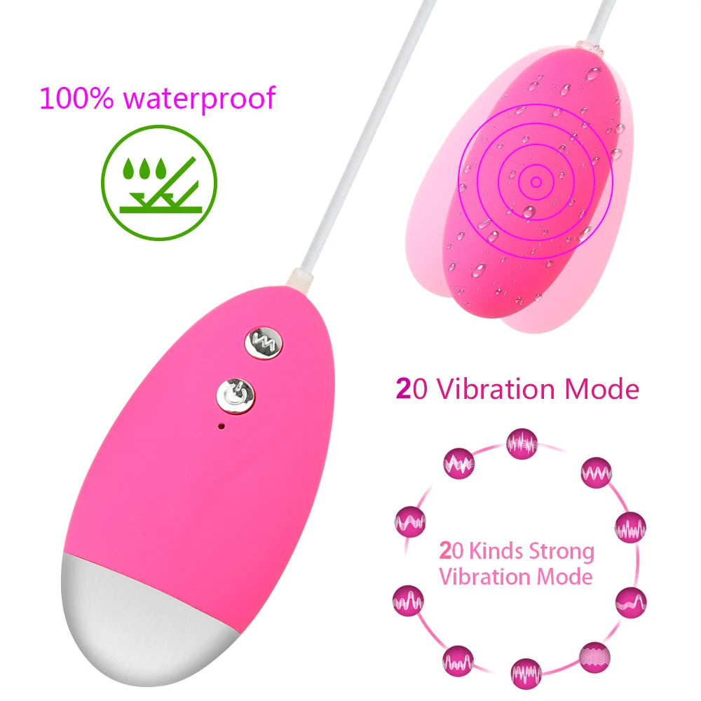 Vibro-Oeuf Puissant à 20 Vitesses – Stimulation Vaginale et Clitoridienne avec Télécommande Filaire – Plaisir Sur-Mesure