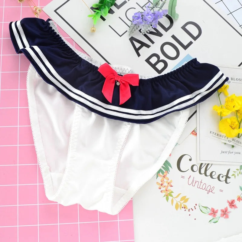 Culotte Cosplay “Sailor Ruffle” – Lingerie Sexy & Confortable, Détail Noeud Marin