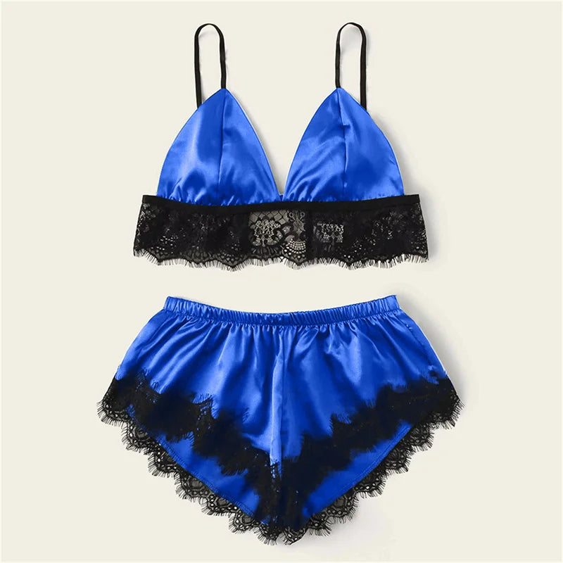 "Velvet Dreams – Lot de 5 ensembles pyjama satinés à dentelle pour nuits sensuelles"