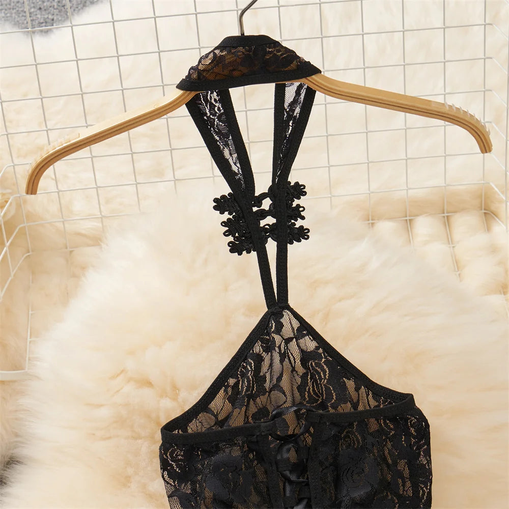 Nuisette Noire Dentelle Dos Nu – Coupe A Mini Vintage & Ultra Glamour