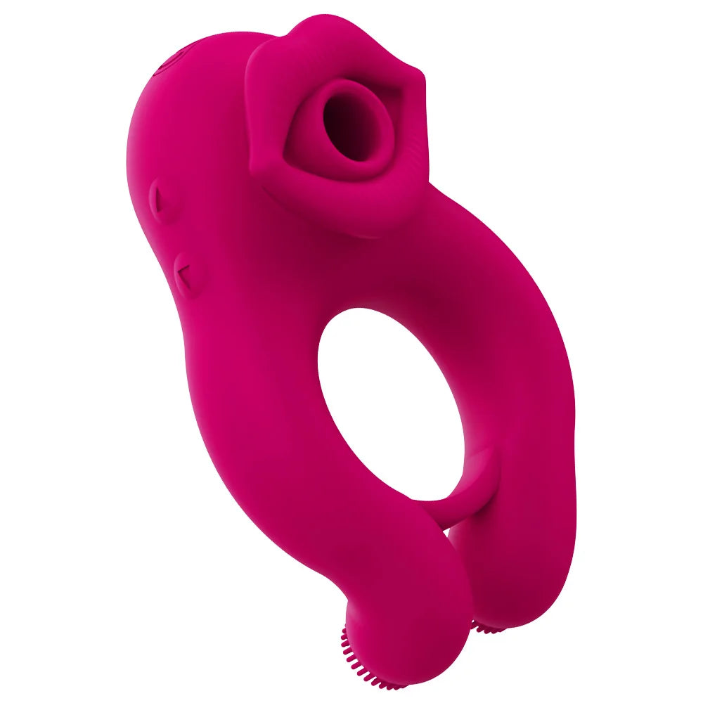 Cockring Vibrant avec Stimulateur Clitoridien à Langue Léchante – Anneau Pénien Retardateur d'Éjaculation | Sextoy Mixte pour Couple