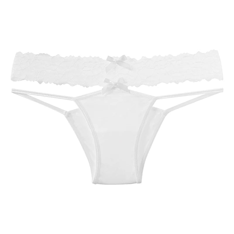 Culotte Satinée “Douce Tentation” – Lingerie Échancrée avec Nœud & Dentelle, CINOON