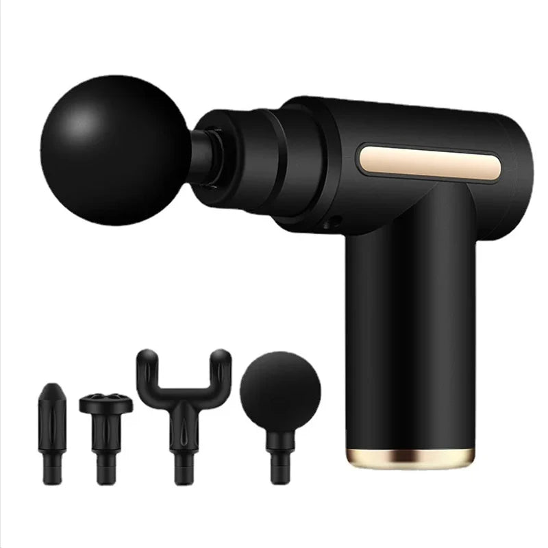Mini Pistolet de Massage Fascia – Soulagement Musculaire Instantané – 4 Têtes Interchangeables & Design Silencieux