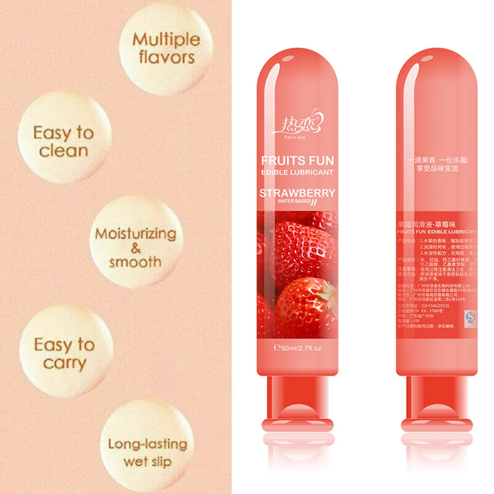 Lubrifiant Intime Comestible 80ml - Gel à Base d’Eau Saveur Fruits | Lubrification Longue Durée & Facile à Nettoyer