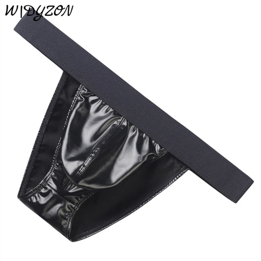 Slip "Dark Desire" – Sous-vêtement masculin en simili cuir, ceinture large et coupe U