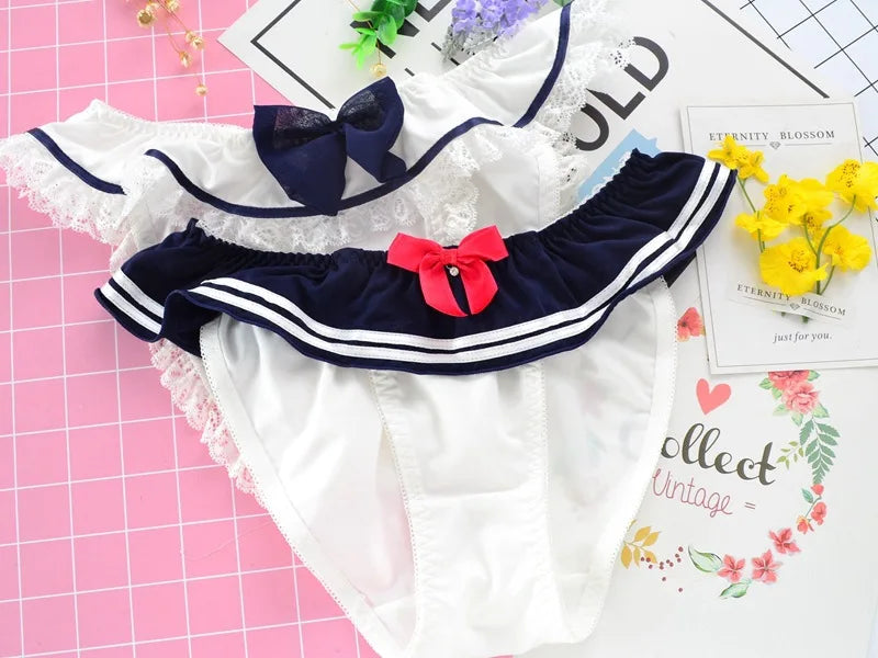Culotte Cosplay “Sailor Ruffle” – Lingerie Sexy & Confortable, Détail Noeud Marin