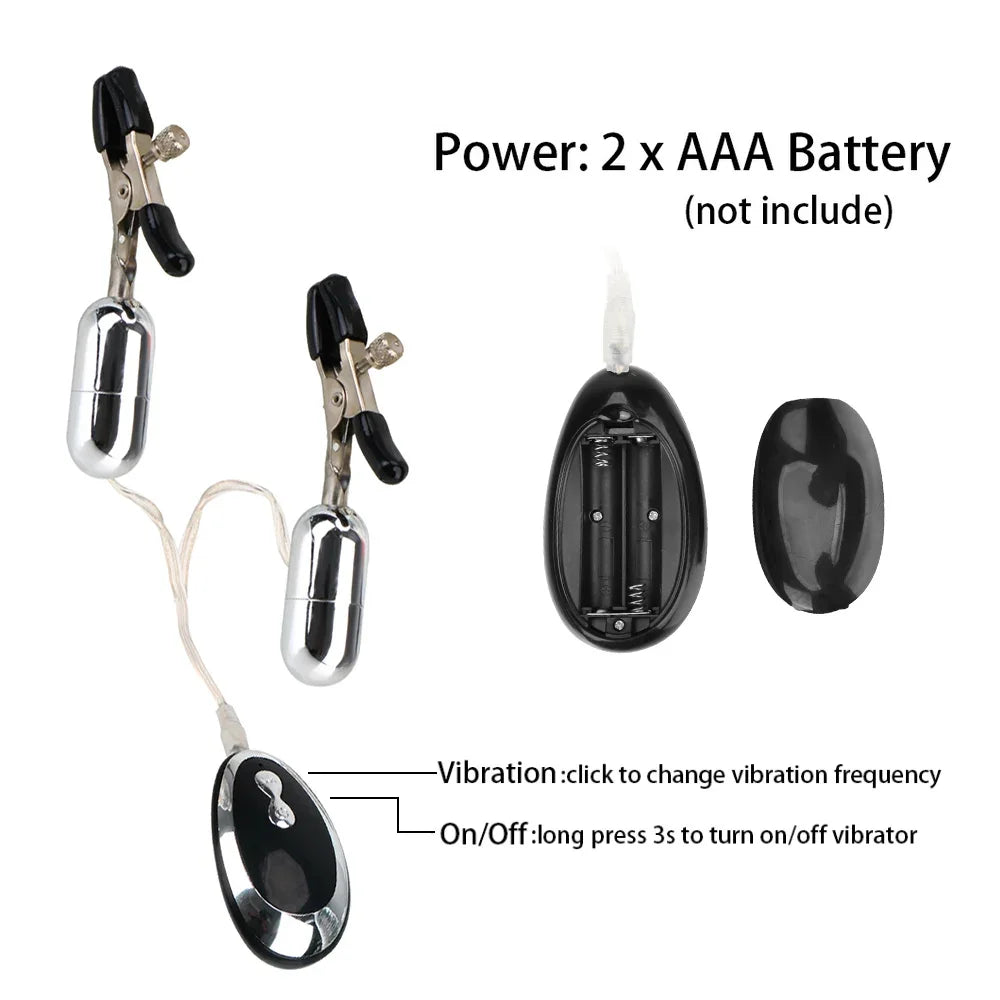 Stimulateur Vibrant à Pinces pour Seins – 10 Vitesses, Silicone Médical, Plaisir Ciblé pour Couples