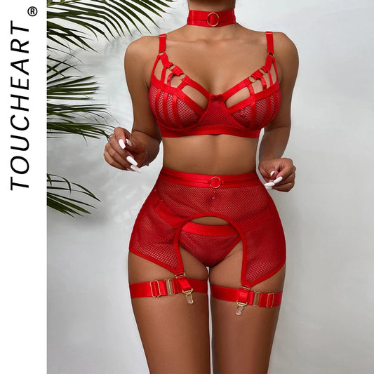 "Scarlet Empress" – Ensemble lingerie rouge sexy avec soutien-gorge, string et porte-jarretelles