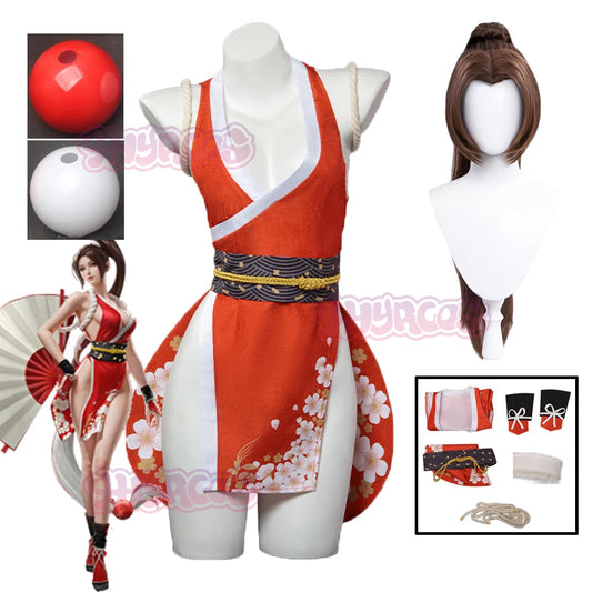 Cosplay Sexy Mai Shiranui – Costume Féminin Inspiré d'Anime | Déguisement Complet + Perruque | Fantaisie, Halloween, Roleplay Adulte