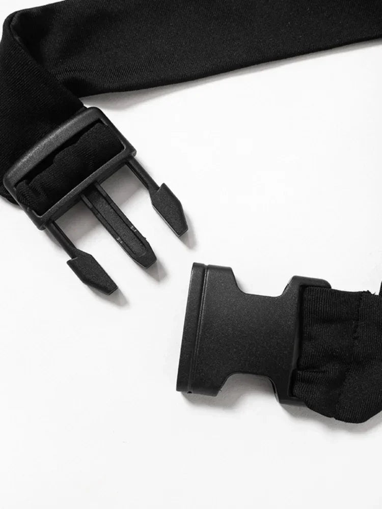 Bodysuit “Black Feral” – Body Sexy à Manches Longues, Col Zippé & Découpes Ajourées, Style Y2K