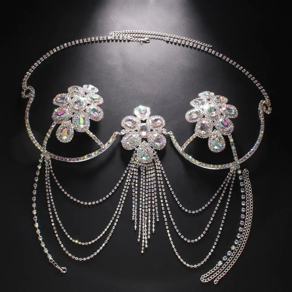 Bijou de Poitrine Strass “Éclat Floral” – Lingerie de Festival & Accessoire Sexy