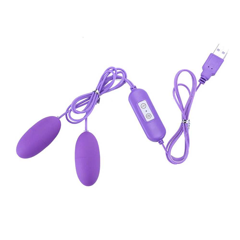 Double Œuf Vibrant USB – Contrôle Manuel – Massage Intime Clitoridien & Interne – Plaisir en Duo