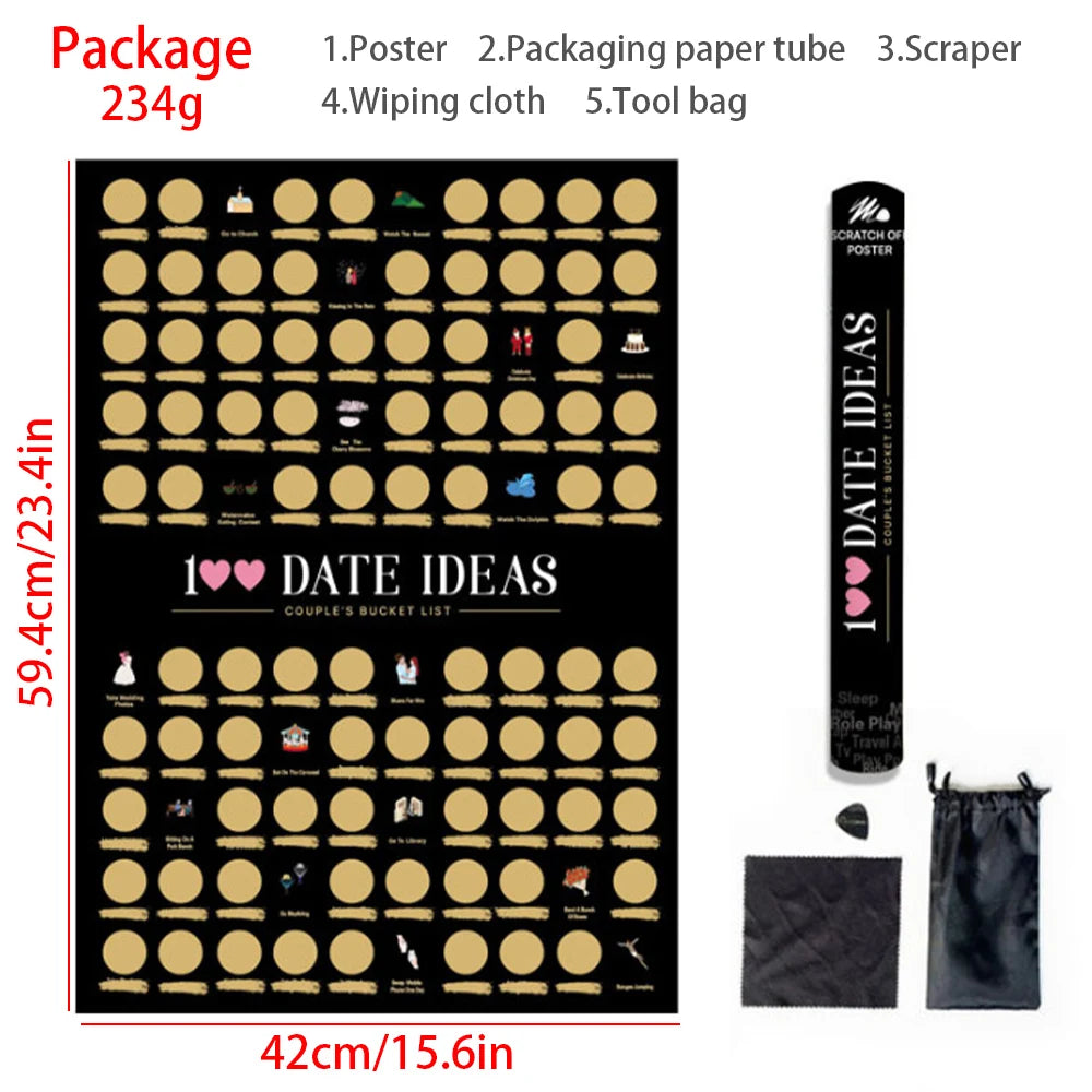 Poster à gratter « 100 idées de rendez-vous » – Défis romantiques et coquins à faire en couple
