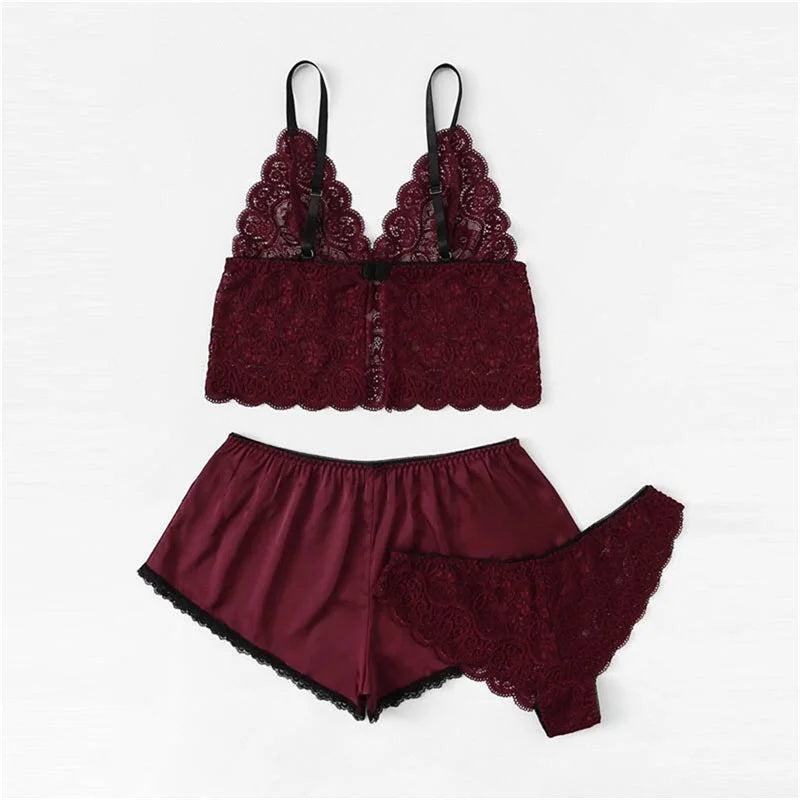 "Velvet Dreams – Lot de 5 ensembles pyjama satinés à dentelle pour nuits sensuelles"