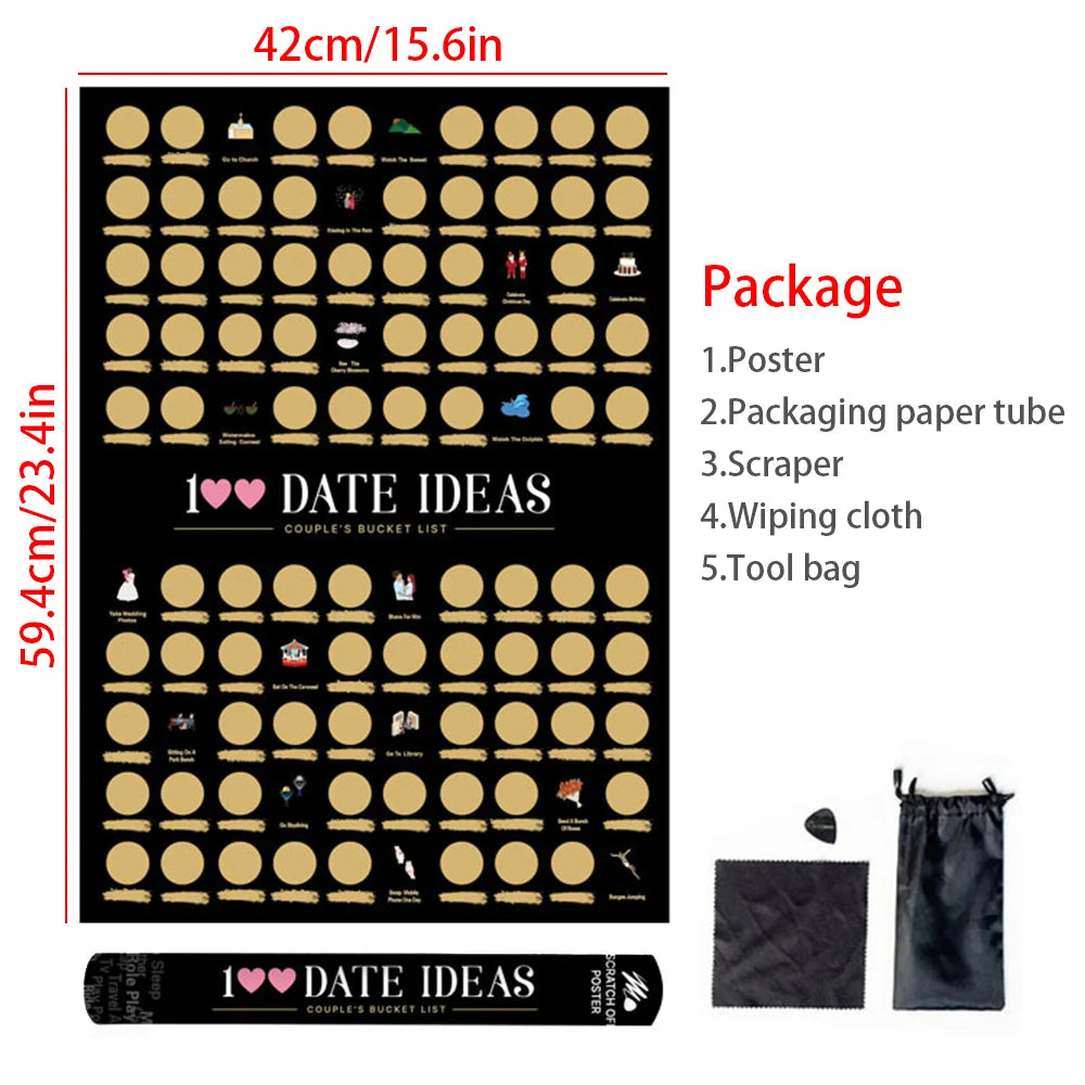 Poster à gratter « 100 idées de rendez-vous » – Défis romantiques et coquins à faire en couple