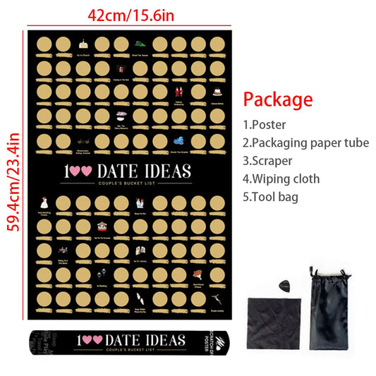 Poster à gratter « 100 idées de rendez-vous » – Défis romantiques et coquins à faire en couple