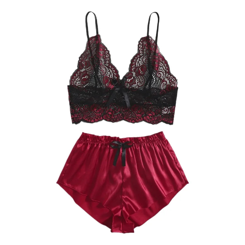"Velvet Dreams – Lot de 5 ensembles pyjama satinés à dentelle pour nuits sensuelles"