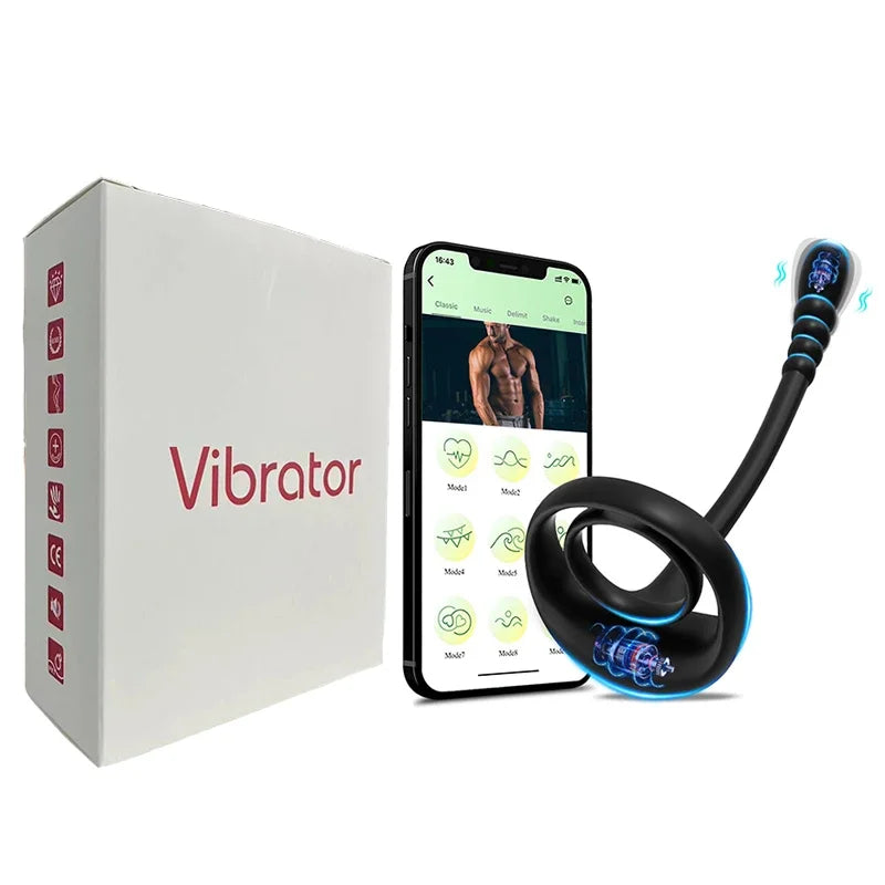 Vibromasseur Connecté avec Anneau Pénien – Stimulation Prostate & Testicules | Contrôle via App Bluetooth, Sextoy pour Homme