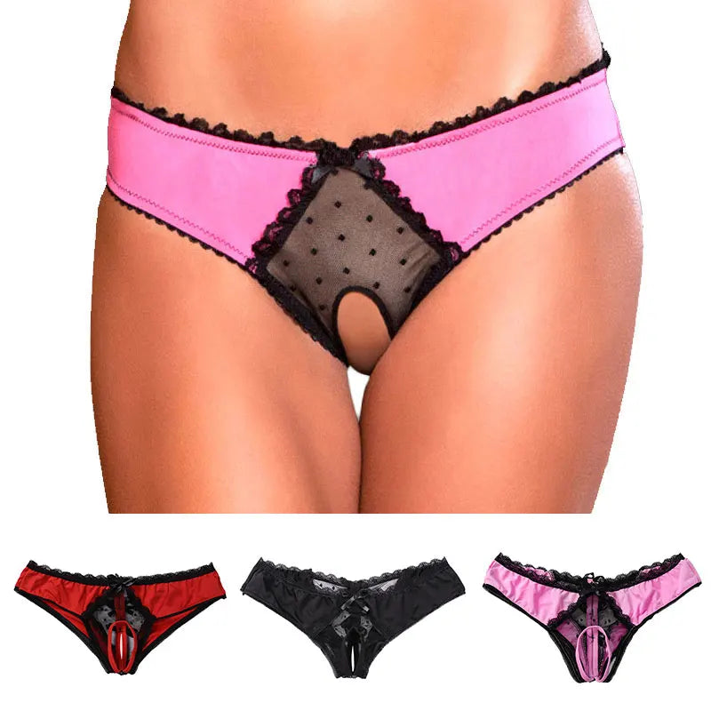 Culotte Sexy Ouverte – Dentelle Florale & Effet Patchwork