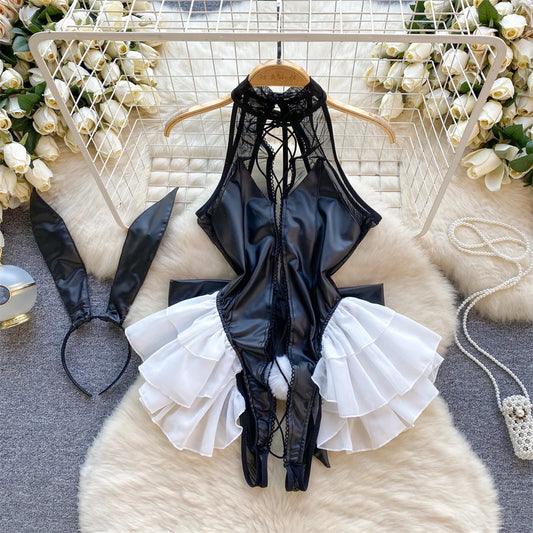 Body Sexy Bunny Girl – Ensemble Clubwear en Similicuir et Dentelle, Cosplay Nocturne Glamour