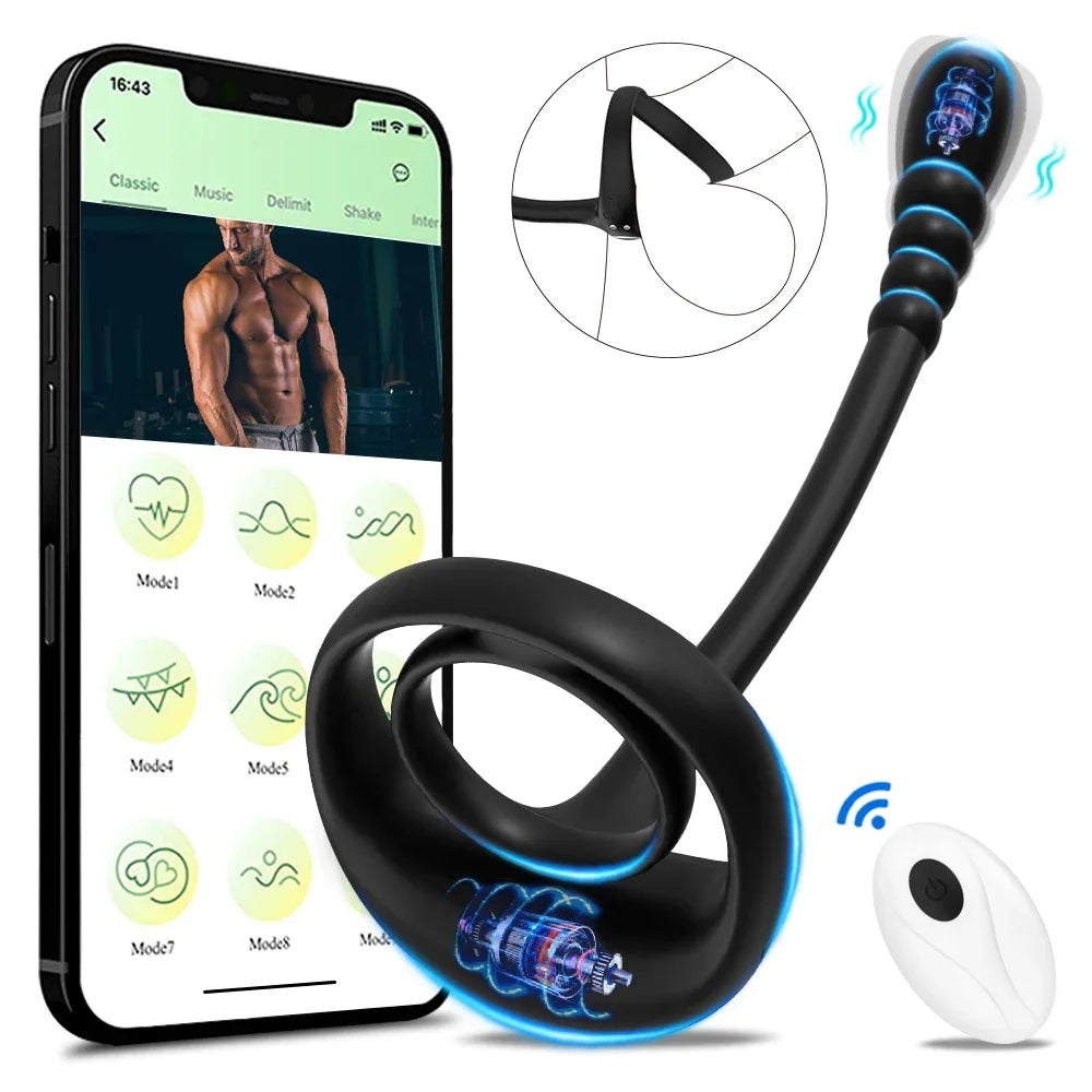 Vibromasseur Connecté avec Anneau Pénien – Stimulation Prostate & Testicules | Contrôle via App Bluetooth, Sextoy pour Homme