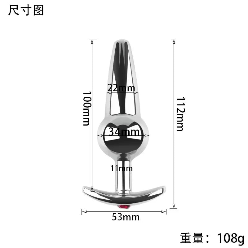 Plug Anal Métallique Anchor – 4 Tailles, Finition Chromée & Bijou Cristal | Aluminium Médical, Unisexe, Débutant à Expert