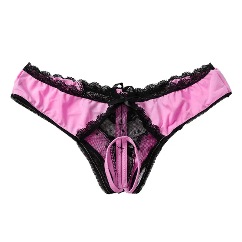 Culotte Sexy Ouverte – Dentelle Florale & Effet Patchwork