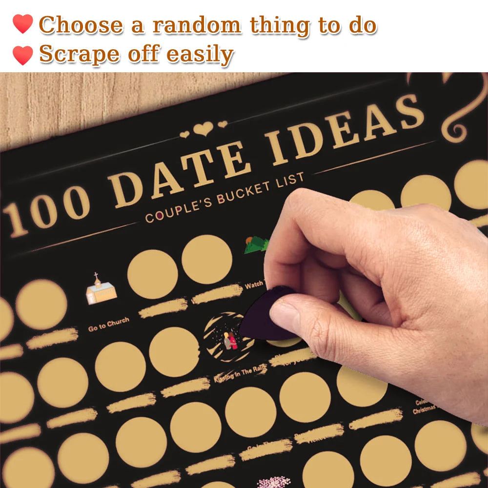 Poster à gratter « 100 idées de rendez-vous » – Défis romantiques et coquins à faire en couple