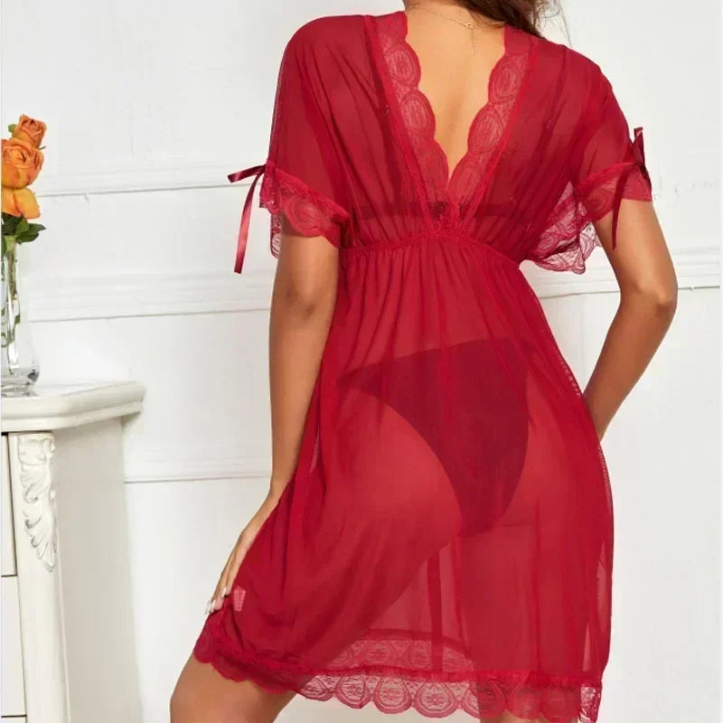 "Nuit Interdite" – Nuisette noire transparente en dentelle, grande taille (jusqu’à 4XL)