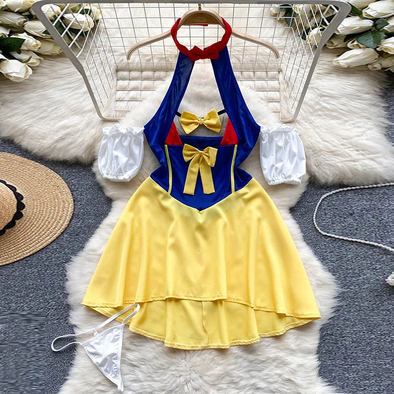 Robe Nuisette Cosplay "Princesse Défendue" – Déguisement Sexy à Épaules Dénudées, Style Blanche-Neige