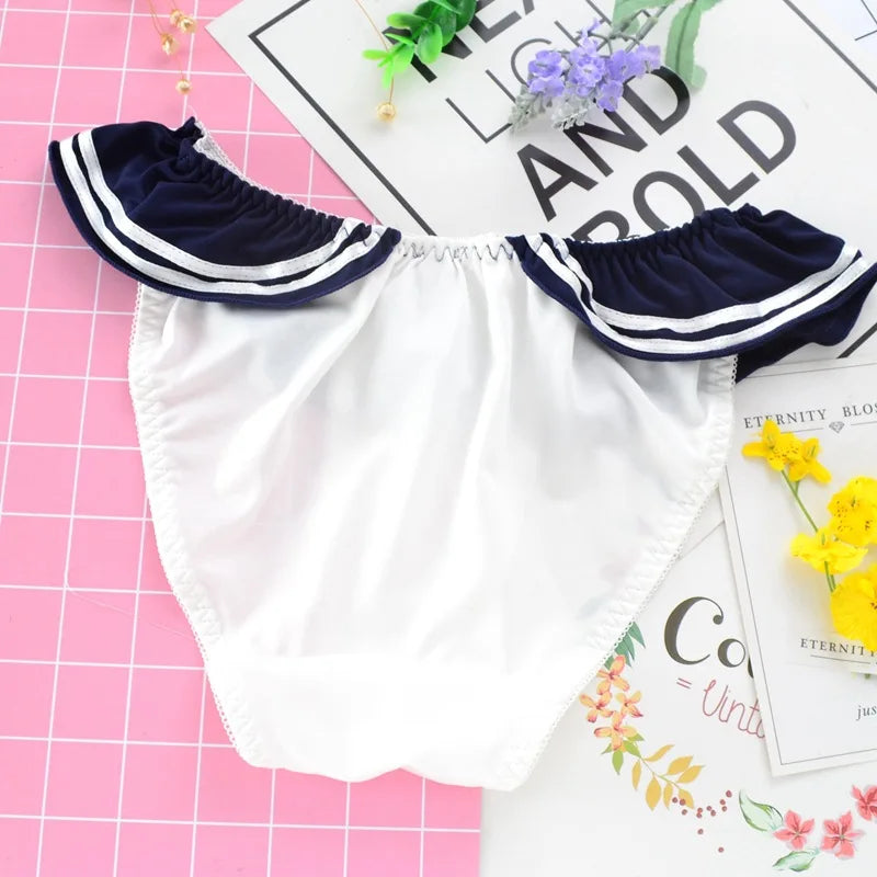 Culotte Cosplay “Sailor Ruffle” – Lingerie Sexy & Confortable, Détail Noeud Marin