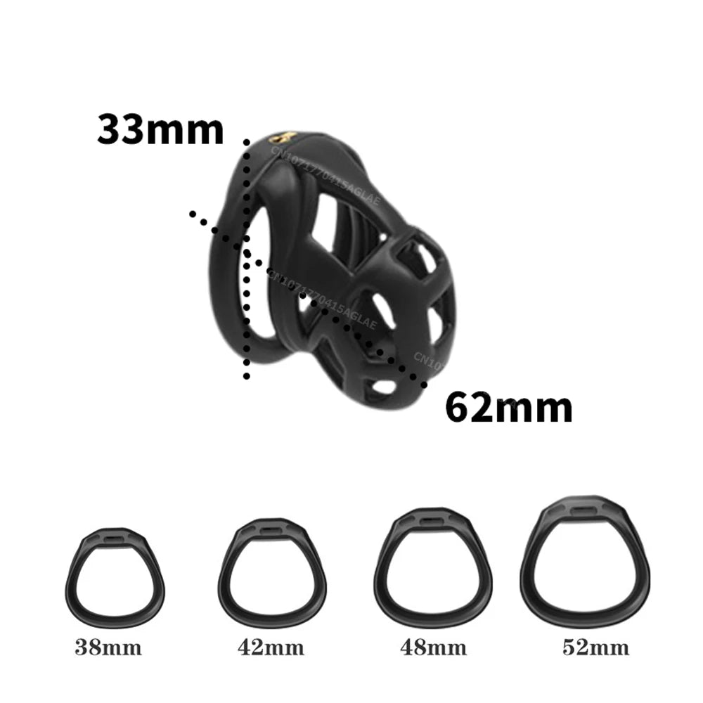 Cock Cage HESEKS – Dispositif de Chasteté Masculine avec Serrure Invisible et 4 Anneaux Ajustables | Design 3D Léger & Respirant