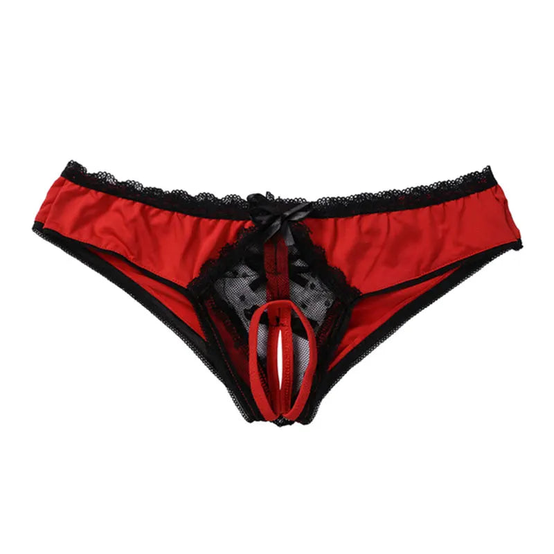 Culotte Sexy Ouverte – Dentelle Florale & Effet Patchwork