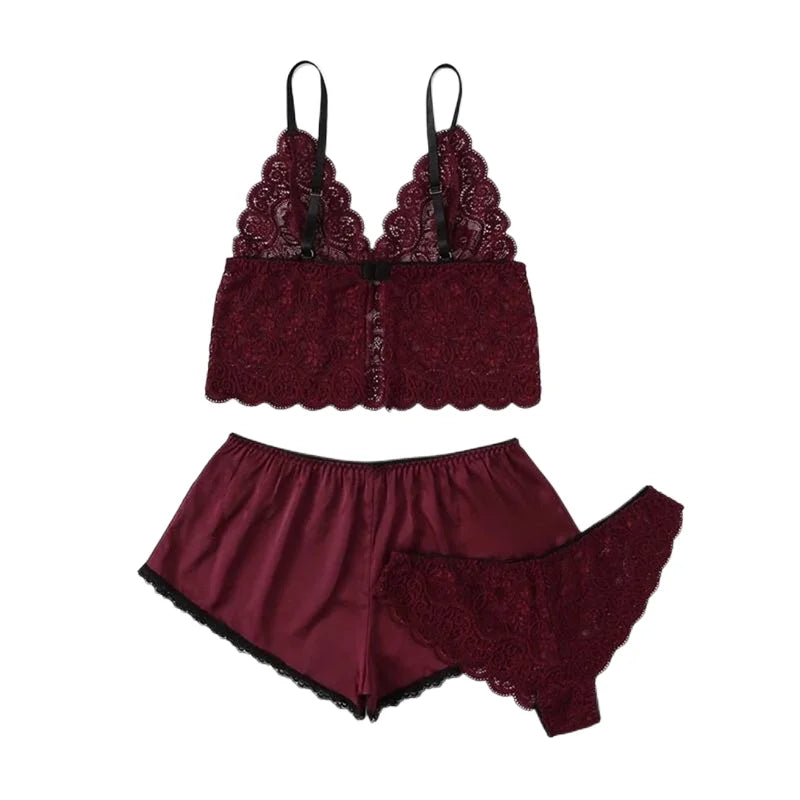 "Velvet Dreams – Lot de 5 ensembles pyjama satinés à dentelle pour nuits sensuelles"