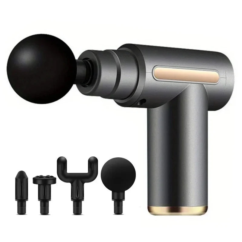 Mini Pistolet de Massage Fascia – Soulagement Musculaire Instantané – 4 Têtes Interchangeables & Design Silencieux