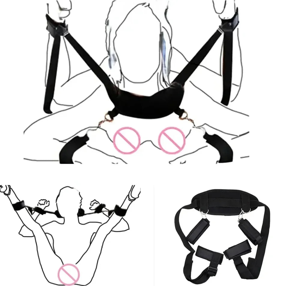 BDKit de Bondage avec Sangles Réglables – Harnais de Lit SM | Attaches Poignets & Chevilles Doublées – Jeu Dominant-Dominé Couple