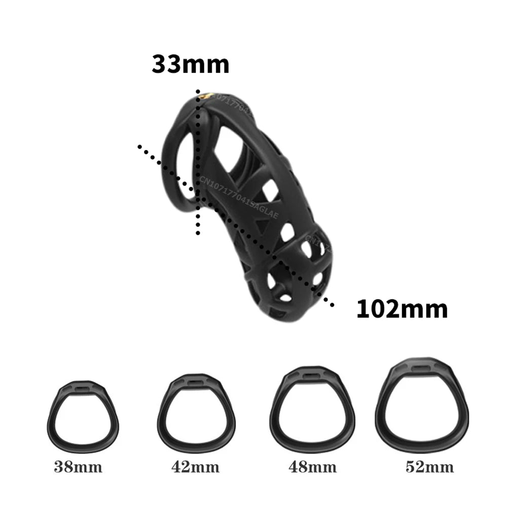 Cock Cage HESEKS – Dispositif de Chasteté Masculine avec Serrure Invisible et 4 Anneaux Ajustables | Design 3D Léger & Respirant