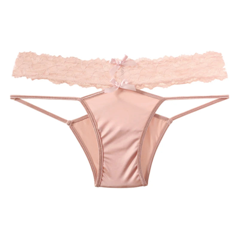 Culotte Satinée “Douce Tentation” – Lingerie Échancrée avec Nœud & Dentelle, CINOON
