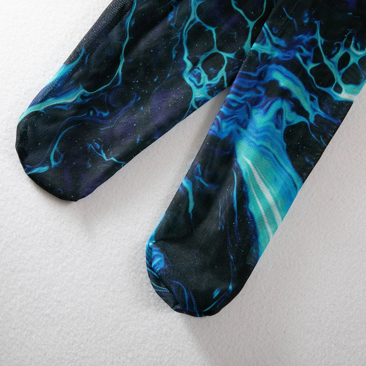 "Blue Flame" – Ensemble lingerie 5 pièces imprimé flamme avec gants & jambières